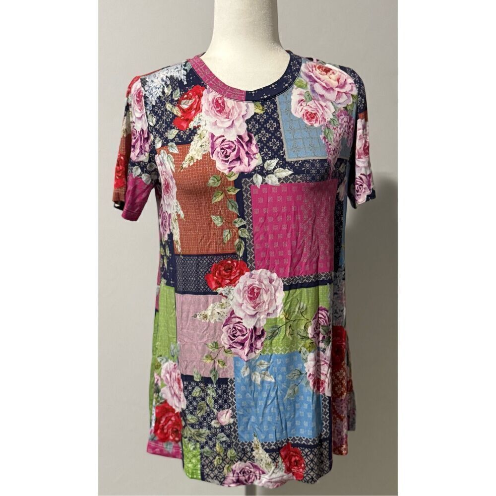 Johnny Was Rose patch Janie favorite shirt sleeve swing tee S